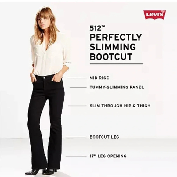 Levi’s perfectly slimming 512 bootcut EUC Black sz6 mid rise embellished pockets - Picture 7 of 7